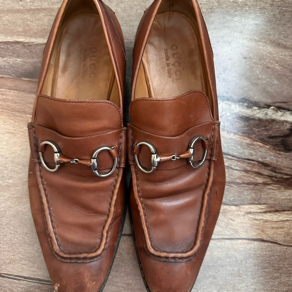 Gucci Men's Tan Leather Horse Bit Loafers Made in Italy